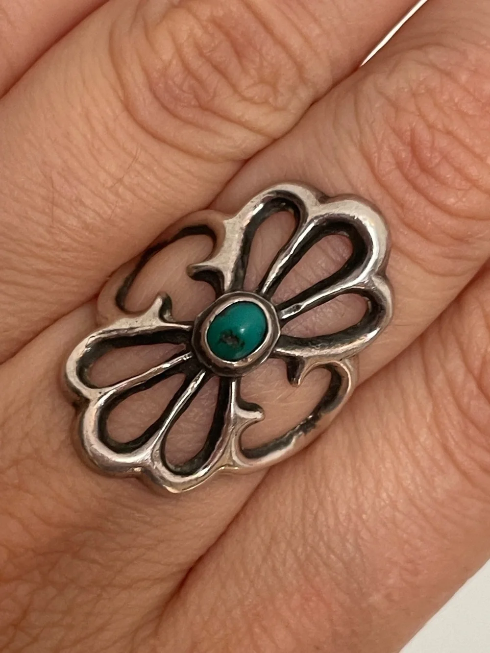 Sterling and Turquoise Sandcast Ring